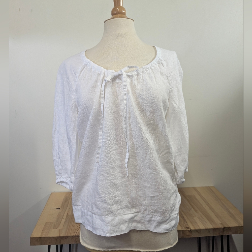 White Label Linen White Peasant Blouse - Classic Lightweight Top Spring Summer S